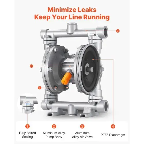 VEVOR Druckluft-Doppelmembranpumpe, 25 L/min, 3/8 Zoll Einlass & Auslass, pneumatische Altöl-Transferpumpe, max. 100 PSI, Gehäuse aus Aluminiumlegierung, für Diesel, Fett, Kerosin, Benzin VEVOR Druckluft-Doppelmembranpumpe, 25 L/min, 3/8 Zoll Einlass & Auslass, pneumatische Altöl-Transferpumpe, max. 100 PSI, Gehäuse aus Aluminiumlegierung, für Diesel, Fett, Kerosin, Benzin