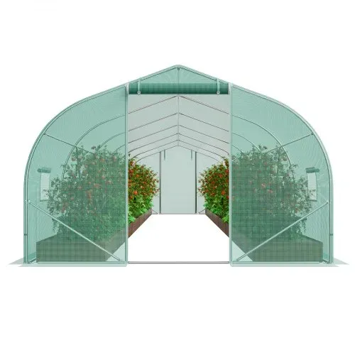 VEVOR begehbares Tunnel-Gewächshaus, 29,5 x 9,8 x 6,6 Fuß Foliengewächshaus-Tunnel, Spitzdach-Pflanzengewächshaus mit verzinktem Stahlrahmen, grüner PE-Abdeckung, aufrollbarer Reißverschlusstür und 12 Fenstern für den Außenbereich – Bild 10