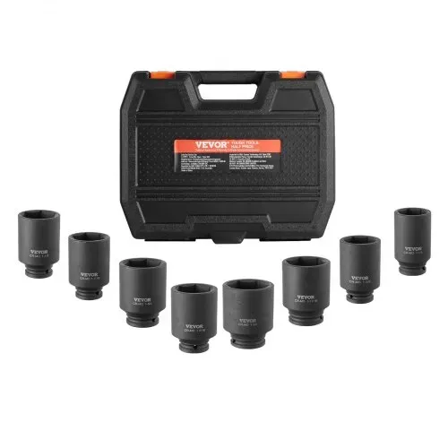 VEVOR Achsmuttern-Schlagsteckschlüsselsatz 12,7 mm Antrieb, tiefer 12-Kant-Steckschlüsselsatz, 8-teilig, metrisch, CR-MO Steckschlüsselsatz mit Aufbewahrungskoffer, Autoreparatur Schwarz – Bild 8