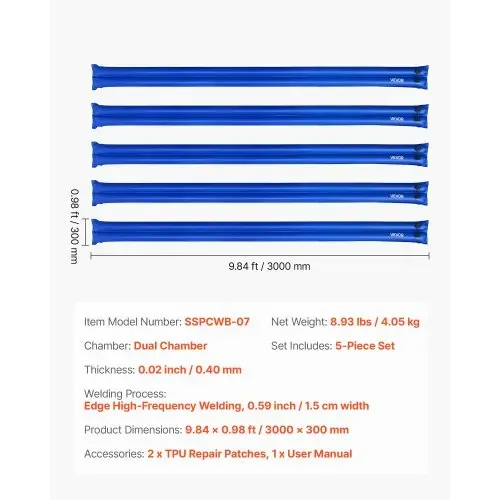 VEVOR Pool Beschwerungssack, 5 Packungen à 300 cm, 0,4 mm dicke PVC-Säcke mit Gewichten mit auslaufsicherem Schraubverschluss, Wassersäcke zur Befestigung von Poolabdeckungen im Winter, blau – Bild 6