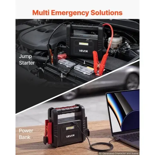 VEVOR Starthilfe Powerbank 6000 A Spitzenleistung 12 V Tragbar Schwarz Starthilfegerät für Benzin- und Dieselfahrzeuge bis 10 L, 3-Modus-LED-Notfalltaschenlampe, USB-Ausgang, Gehäuse aus ABS & PC VEVOR Starthilfe Powerbank 6000 A Spitzenleistung 12 V Tragbar Schwarz Starthilfegerät für Benzin- und Dieselfahrzeuge bis 10 L, 3-Modus-LED-Notfalltaschenlampe, USB-Ausgang, Gehäuse aus ABS & PC