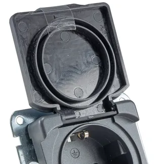 MILOS Schutzkontakt-Steckdose IP40 250V~/ 16A, mit Deckel, UP, anthrazit MILOS Schutzkontakt-Steckdose IP40 250V~/ 16A, mit Deckel, UP, anthrazit