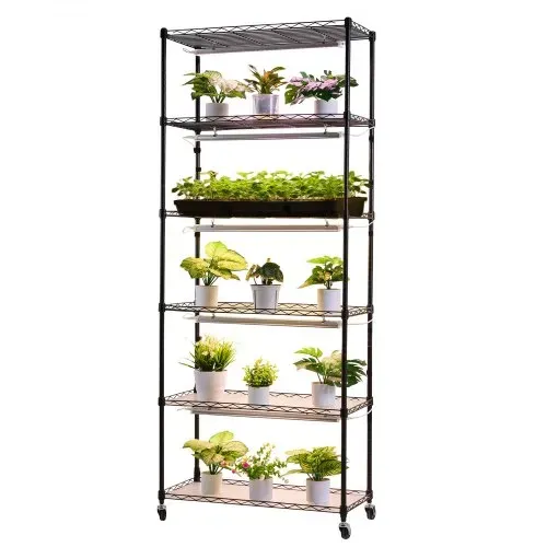 VEVOR Pflanzenregal mit Wachstumslicht, 6-stufiger Pflanzenständer mit Rädern und 4/9/14-Stunden-Timer, 150 W 3-Farben-Vollspektrum-Lichter, Blumenregal für die Samenanzucht, 75x35x180 cm – Bild 9