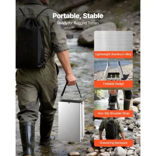VEVOR Highbanker Goldwaschset 127 cm (50 Zoll), 3-in-1 Faltbare Goldwaschrinne aus Aluminiumlegierung, 26-tlg. Tragbares Prospektionsset mit Goldwaschpfannen, Klassiersieb, Magnet, Rucksack, Zubehör – Bild 3