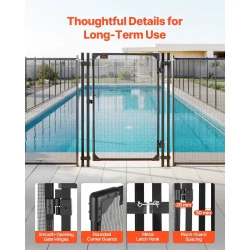 VEVOR Poolzaun Tor 1,2x0,75 m, Tür für Poolschutzzaun Kinderschutzzaun, Sicherheitstor-Set mit Metallriegel, 352 g/m² Teslin-PVC-Gewebe, Vierkantrohr, Abschließbar, für Schwimmbecken, Schwarz – Bild 5