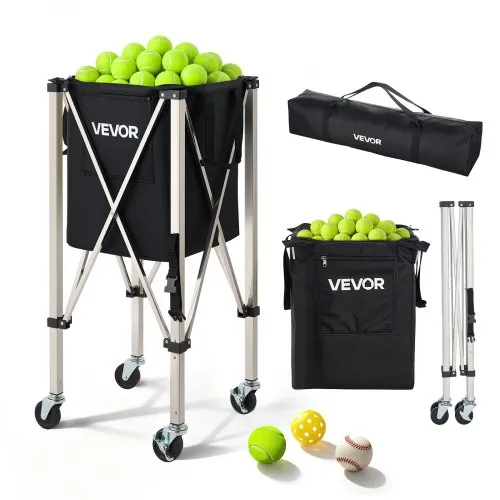 VEVOR Tennisballwagen Faltbar, Tennisballkorb für 200 Tennisballs, Klappbarer Ballwagen mit Rahmen aus Edelstahl & Tragetasche, Mobiler Ballkorb mit Rollen für Training Verein Aufbewahrung, Schwarz VEVOR Tennisballwagen Faltbar, Tennisballkorb für 200 Tennisballs, Klappbarer Ballwagen mit Rahmen aus Edelstahl & Tragetasche, Mobiler Ballkorb mit Rollen für Training Verein Aufbewahrung, Schwarz