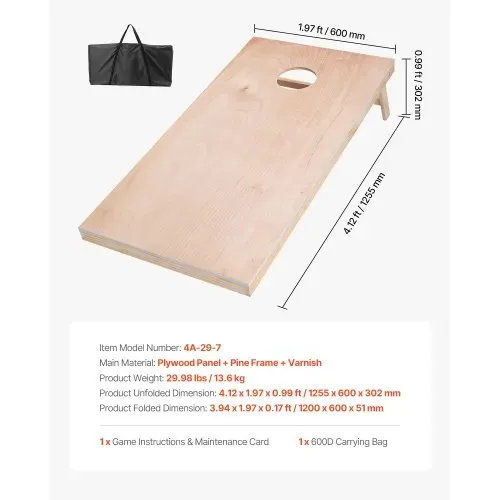 VEVOR Cornhole Spiel Set (1255 x 600 x 302 mm) Cornhole-Spielbretter, tragbares Wurfbrett aus Massivholz, Cornhole-Spiel für Erwachsene, inkl. Tragetasche, für Garten Hinterhof Strand Camping – Bild 6