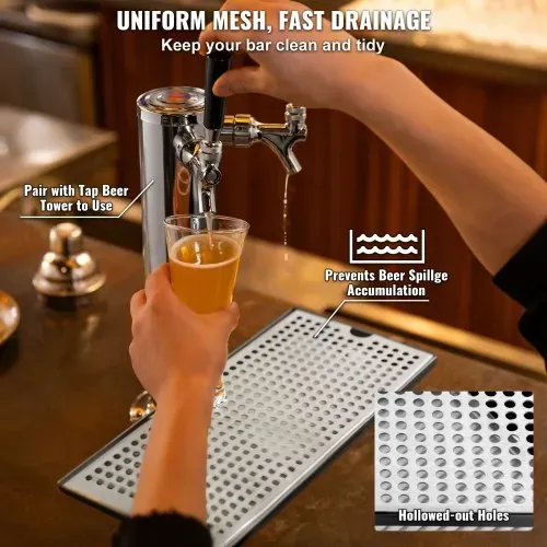 VEVOR 304 Edelstahl-Tropfschale, Bierabtropfschale mit 4 Rutschfesten Gummipads & Abnehmbarer Abdeckung, 300 x 180 x 25 mm Bar-Tropfschale Geeignet für Restaurants, Bars, Küchen, Café usw. – Bild 4