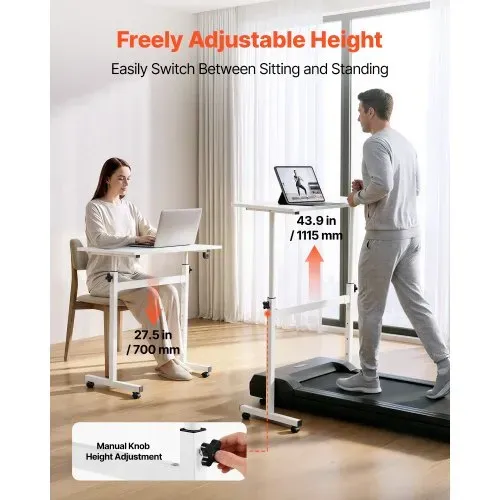 VEVOR Höhenverstellbarer Schreibtisch 700-1115mm, 25kg Belastbarer Computertisch mit 810x410mm Tischplatte, Bürotisch mit Feststellbaren Rollen & Haken, Steh-Sitz-Tisch für Homeoffice Arbeitszimmer – Bild 2