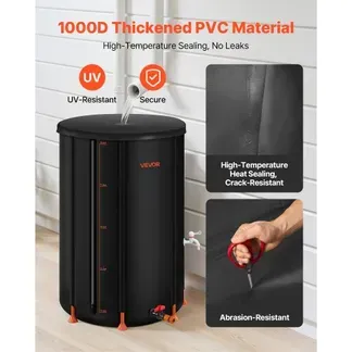 VEVOR Regentonne faltbar, 380 L tragbares Regenfass, Regenwassertank, 1000D PVC-Regenwassersammelsystem, Wassertank, Regenwassertonne mit Zapfhahn und Überlaufset, Schwarz VEVOR Regentonne faltbar, 380 L tragbares Regenfass, Regenwassertank, 1000D PVC-Regenwassersammelsystem, Wassertank, Regenwassertonne mit Zapfhahn und Überlaufset, Schwarz