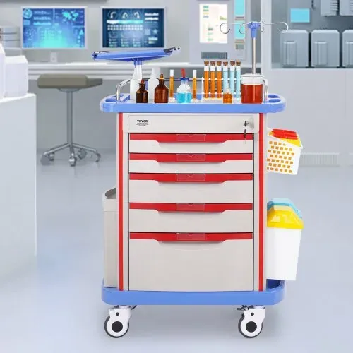 VEVOR Laborwagen Laborhilfswagen 5-stöckig, mobiler medizinischer Wagen aus PP-Material, mit 4 leisen Rädern & 5 Schubladen, Laborrollwagen Salonwagen für Labor, Klinik, Krankenhaus, Salon, Blau – Bild 7