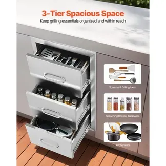 VEVOR Outdoor-Küchenschubladen 16″ B x 28,5″ H x 20,5″ T, Unterputz-Grillschubladen aus Edelstahl mit dreifachem Zugriff und Griff, Grillinselschubladen für Außenküchen oder Terrassen-Grillstationen VEVOR Outdoor-Küchenschubladen 16″ B x 28,5″ H x 20,5″ T, Unterputz-Grillschubladen aus Edelstahl mit dreifachem Zugriff und Griff, Grillinselschubladen für Außenküchen oder Terrassen-Grillstationen