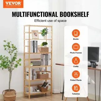 VEVOR Bücherregal mit 6 Ablagen aus Bambus, Aufbewahrungsregal, freistehender multifunktionaler Blumenpflanzenständer Aktenregal ideal für Badezimmer Schlafzimmer Büro Arbeitszimmer Naturfarbe VEVOR Bücherregal mit 6 Ablagen aus Bambus, Aufbewahrungsregal, freistehender multifunktionaler Blumenpflanzenständer Aktenregal ideal für Badezimmer Schlafzimmer Büro Arbeitszimmer Naturfarbe