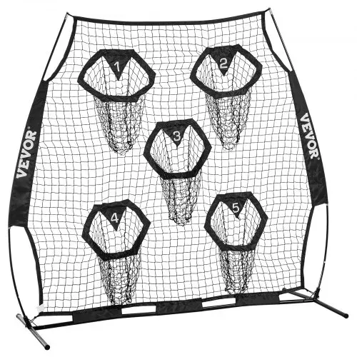 VEVOR Fußballtrainer Wurfnetz Übungsnetz (208 x 91 x 189 cm) mit 5 Zieltaschen & tragbarer Aufbewahrungstasche & Guren & knotenlosem Netz, Training für die Passgenauigkeit des Quarterbacks, schwarz – Bild 8