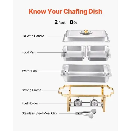 VEVOR Chafing Dish Set Speisenwärmer Edelstahl mit 4 Behältern in halber Größe (4 L pro), rechteckiger Wärmespender mit sichtbarem Deckel & Wasserpfannenständer & Brennstoffhalter, für Partys – Bild 4