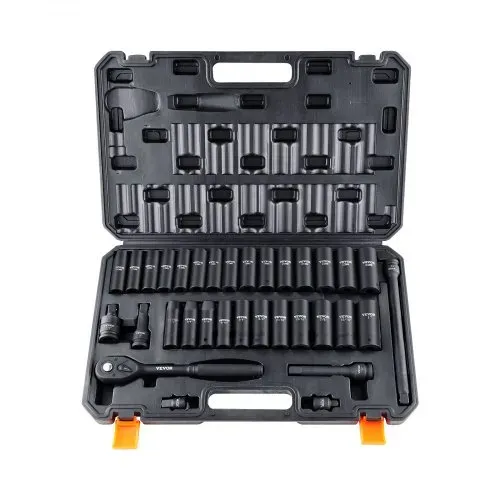 VEVOR 1/2 Zoll Steckschlüsselsatz CR-V-legierter Stahl 33-tlg Steckschlüssel Satz 10-24 mm Tiefe Stecknüsse Schlagschrauber, HRC 42-48 Steckschlüssel inkl Werkzeugkoffer, Metrisch Schraubenausdreher – Bild 8