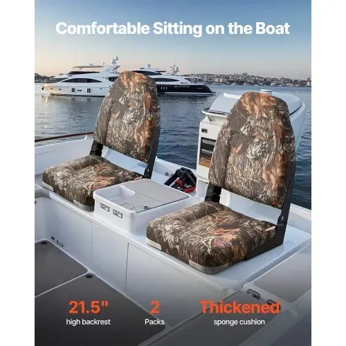VEVOR 2 Stk. BootssitzBootsstuhl mit hoher Rückenlehne klappbarer Fischerbootsitz mit dickem Schwammkissen & PU-Leder, Scharniere aus Aluminiumlegierung, für Boote Yachten Schiffe, Tarnfarbe VEVOR 2 Stk. BootssitzBootsstuhl mit hoher Rückenlehne klappbarer Fischerbootsitz mit dickem Schwammkissen & PU-Leder, Scharniere aus Aluminiumlegierung, für Boote Yachten Schiffe, Tarnfarbe