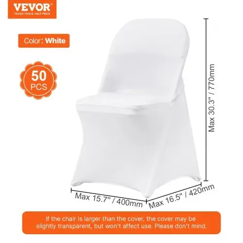 VEVOR Stuhlhussen aus Elastischem Spandex für Klappstühle, Universell Passender, Kurzer Vorderbezug, Abnehmbare &Waschbare Schonbezüge, für Hochzeit, Urlaub, Party, Feier, (50 Stück, Weiß) – Bild 6