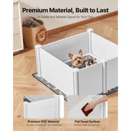VEVOR Wurfkiste für Hunde, 98x98x46cm, Welpenlaufstall aus Kunststoff-PVC mit höhenverstellbarer Tür & waschbarer Pipi-Unterlage, verformungssicherer Welpenkiste für mittelgroße Hunde, milchweiß – Bild 2