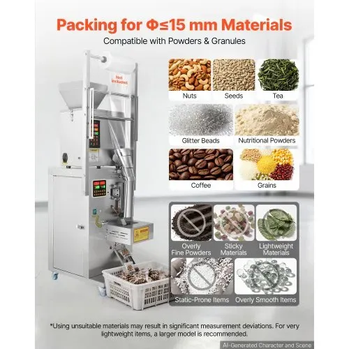 VEVOR Pulververpackungsfüllmaschine Vollautomatische Abfüllmaschine 3-200g, Intelligentes Wiegen Abfüllen & Abpacken, Edelstahl, Bodenaufstellung, Ideal für Nüsse Samen Tee Kaffeebohnen Getreide Mehl – Bild 3