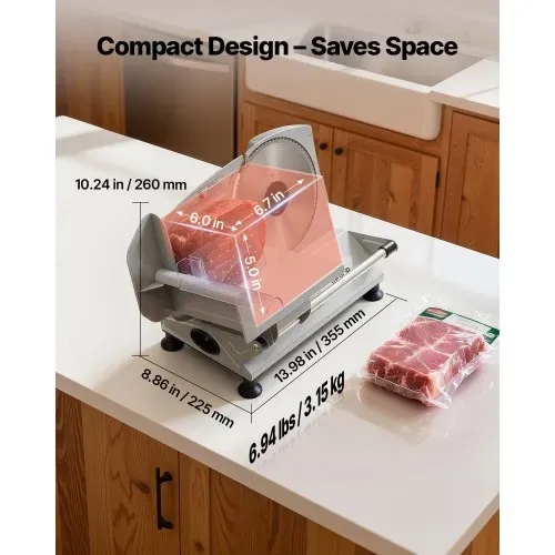 VEVOR Allesschneider Fleischschneider 150 W 65–90U/min Aufschnittmaschine mit 17 cm Klinge Fleischschneidemaschine mit 0–15 mm einstellbarer Dicke für Gefrorenes Fleisch Schinken Prime Steak – Bild 6