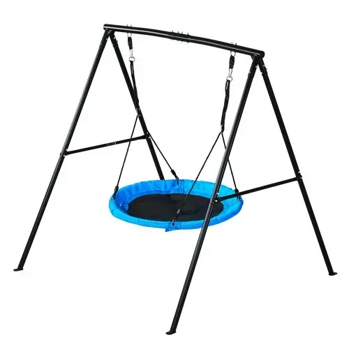 VEVOR Gartenschaukel mit A-förmigem Metallgestell, Schaukelsitz (101,6 cm Groß), bis zu 199,6 kg Tragkraft, Schaukelset Outdoor, Verstärkt mit Spiralförmigen Bodenankern, Tellerschaukel Schwarz Blau – Bild 10
