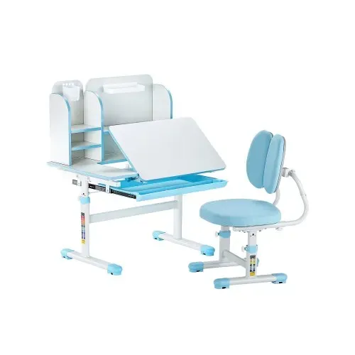 VEVOR Schreibtisch Kinderschreibtisch Arbeitstisch und Stuhl höhenverstellbarer (54-73 cm) belastbarer (100 kg) 0–40° neigbarer Tisch mit Bücherregal für Schlafzimmer Arbeitszimmer Schule Blau VEVOR Schreibtisch Kinderschreibtisch Arbeitstisch und Stuhl höhenverstellbarer (54-73 cm) belastbarer (100 kg) 0–40° neigbarer Tisch mit Bücherregal für Schlafzimmer Arbeitszimmer Schule Blau