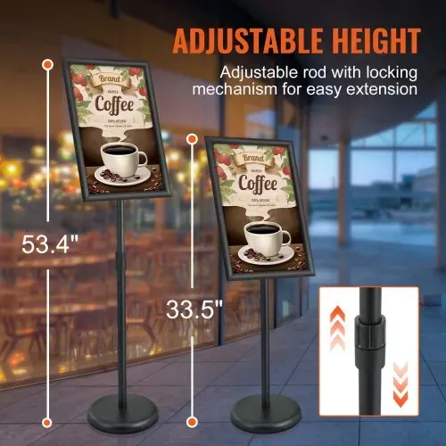 VEVOR Informationsständer 420 x 297 mm Vertikal & horizontal Verstellbarer Posterständer, Robuster Bodenstehender Schilderhalter mit Runder Basis für Displays, Werbung und den Außenbereich Schwarz – Bild 2