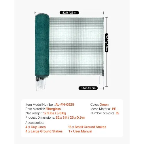 VEVOR Begrenzungszaun 25x0,9 m, Weidezaun aus PE, Mobiler Hundezaun mit Doppelspitzenpfählen & Abspannseilen, Hühnerzaun, Gartenzaun, Campingzaun für Hunde, Hühner, Pflanzen, Außenbereiche – Bild 6