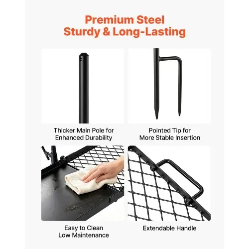 VEVOR Schwenkbarer Lagerfeuergrill mit Grillrost 61 cm Kohlenstoffstahl, 360° Höhenverstellbarer Schwenkgrill mit Grillständer, Drehbarer Outdoor-Grill für Offenes Feuer, Camping und Garten, Schwarz – Bild 2