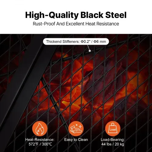 VEVOR Φ 910 x 25 mm X-Marks Feuerstellen-Grillrost, Faltbarer Runder Grillrost, Robuster Lagerfeuer-BBQ-Grillrost aus Stahl mit Griff & Stütz-X-Draht, Tragbares Camping-Kochgeschirr, Schwarz – Bild 3