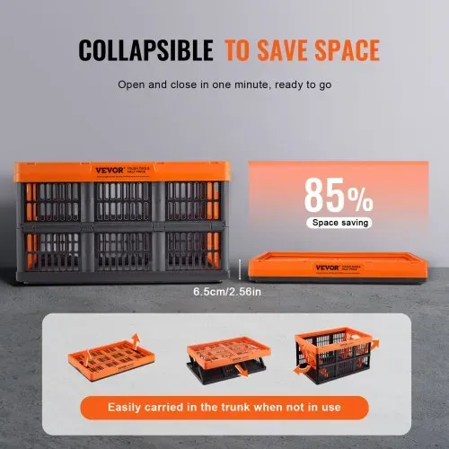 VEVOR 3er-Set 45L Profi Klappbox aus PP Transportbox Faltbarer Aufbewahrungsbox mit Handgriff Stapelbare Kisten Storage Box Faltboxen Stapelboxen für Aufbewahrung & Transport Orange – Bild 2