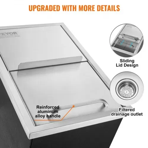 VEVOR 26,7 L Drop-in-Eisbox, 456 x 304 x 371 mm Edelstahl-Eiskühler, Kommerzieller Eisbehälter mit Schiebedeckel, Eingebaute Eisspeichertruhe, Abflussrohr & Ablassstopfen im Lieferumfang Enthalten – Bild 4