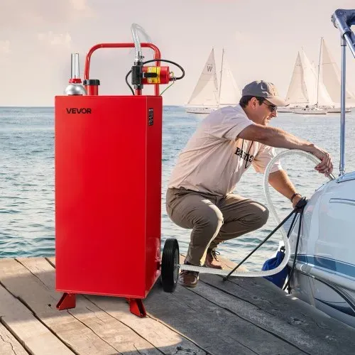 VEVOR 114 L Kraftstofftrolley, max. Durchfluss 32L/min, Dieseltank mit elektrischer Pumpe, Benzinkanister mit 2 Rädern & 3 m Schlauch, Gasbehälter für ATV, Auto, Rasenmäher, Boot, Motorrad, Rot – Bild 7