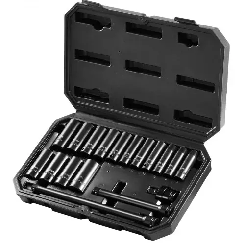 VEVOR 3/8 Zoll Antriebs-Schlagsteckschlüsselsatz 18-teiliger tiefer Steckschlüsselsatz metrisch 8–22 mm, 6 Kant CR-V-Legierungsstahl für Autoreparatur inklusive Aufbewahrungskoffer Schwarz – Bild 8