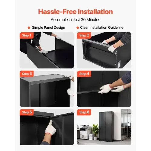 VEVOR Aktenschrank 80x40x175 cm, Abschließbarer Stahl-Mehrzweckschrank mit 4 verstellbaren Einlegeböden, 2 Magnettüren, 2 Schlüsseln & 5 Ebenen, für Lager, Keller, Waschküche, Büro, Schwarz – Bild 6