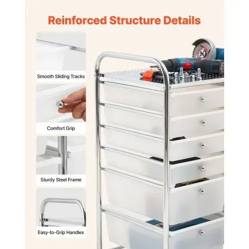 VEVOR Rollwagen mit 12 Schubladen Rollcontainer Doppelreihe 635x395x815mm, Metallgestell, Ablagefläche, Handgriffe, Lenkrolle mit 2 Bremsen, Mobiler Schubladenwagen für Büro Werkstatt Klassenzimmer – Bild 4
