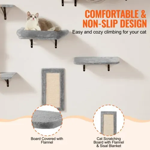 VEVOR Katzenregale zur Wandmontage, Katzenwandregale und Sitzstangen mit Sprungbrettern, Hängematte, Sofa, Katzenbaum & Katzengriff, Katzenmöbel und Regale bis zu 18 kg zum Schlafen, Spielen, Klettern, 6er-Set – Bild 4