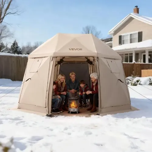 VEVOR Pop-up-Pavillon 3,6 x 3,6 m, 13-seitiges, kugelförmiges Campingzelt mit abnehmbarem Dach & Tragetasche, 360°-Belüftung Sonnenschutz, Partyzelt für 8–10 Personen, Beige – Bild 7