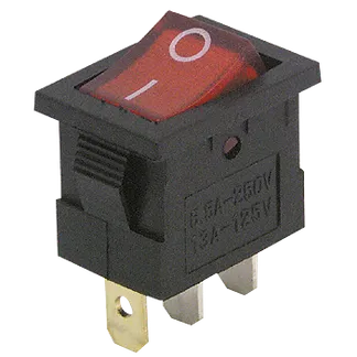 Mini-Wippenschalter McPower, 3-polig, rote Wippe, 250V/6,5A, Stellungen: EIN/AUS Mini-Wippenschalter McPower, 3-polig, rote Wippe, 250V/6,5A, Stellungen: EIN/AUS