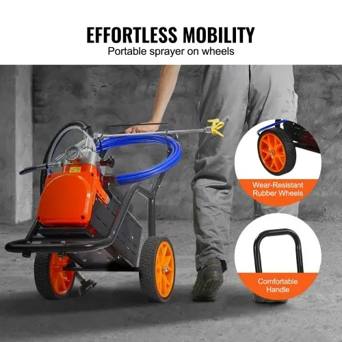 VEVOR Airless-Farbspritzgerät mit Membran, 1700 W effizientes Airless-Farbspritzgerät mit Wagen, 3000 psi Airless-Farbspritzgerät, mit Verlängerungsstang, 3,5 L/min Hochdruck Airless Farbsprühsystem – Bild 4