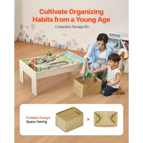 VEVOR Holz Aktivitätstisch, 84-teilig, mit zusammenklappbarem Aufbewahrungsbehälter, 3-in-1-Eisenbahnset zum Spielen, Malen, Lesen, Essen, kreatives Spielzeugset für Kinder ab 3 Jahren – Bild 4
