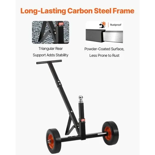 VEVOR Rangierhilfe Anhänger, Anhängerwagen, 272 kg Stützlast, 42 & 56cm einstellbare Höhe, 47,3mm Kupplungskugel, 254 mm Vollgummireifen, zum Bewegen von Wohnmobil-Bootsanhängern – Bild 4
