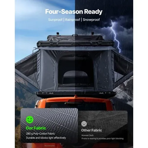 VEVOR Autodachzelt Hartschalen für 2-3 Personen, Campingzelt aus Aluminium mit Dreifarbiger LED-Beleuchtung & 2 Fenstern, Wasserfest & Windicht, für Jeep SUV Pickup 212 x 132 x 95 cm (Aufgeklappt) – Bild 3