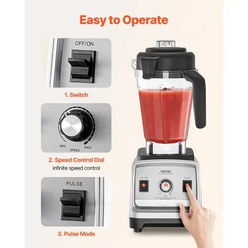 VEVOR Standmixer Smoothie Maker Blender 1600 W 2,5 L professioneller Mixer mit leistungsstarkem Motor, multifunktionaler Mixer zur Lebensmittelverarbeitung für Smoothies / Milchshakes / Säfte – Bild 4