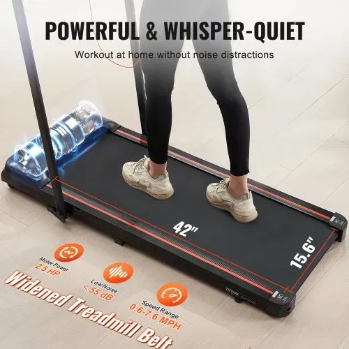 VEVOR Walking Pad Laufband unter den Schreibtisch, Laufband zum Arbeiten, klappbares Laufband mit 120 kg Tragkraft, tragbares 2 in 1 Pad mit 2,5 PS, Griffstange Fernbedienung LED-Anzeige 1-12 km/h – Bild 2
