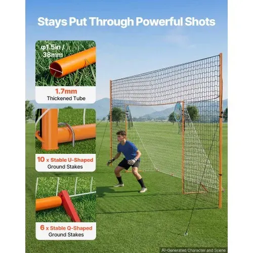 VEVOR Fußballtor 484 x 212 cm Tragbares Soccertor mit Eisenrohrrahmen, für Gärten Parks und Schulen, mit Ballfangnetz, Zielnetz, PE-Netz über 110 km/h, Bodenankern und Abspannseilen für Naturrasen – Bild 3