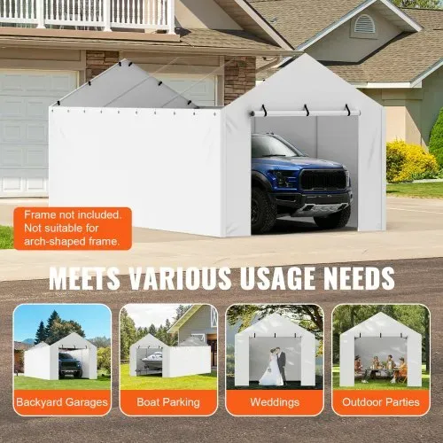 VEVOR Carport Garagenzelt 3 x 6 m, Zeltgarage, wasserdicht und UV-geschützt, Schuppen Auto, einfache Installation mit Spanngurten, weiß (Oberteil und Rahmen nicht im Lieferumfang enthalten) – Bild 6