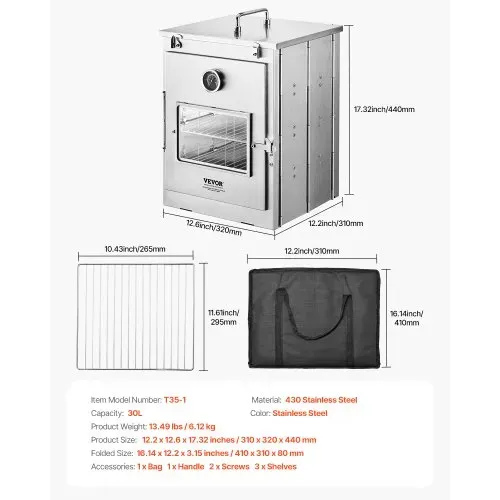 VEVOR faltbarer Campingofen tragbare Campingherde aus Edelstahl, mit 3-stufigem Grill, Griff und Thermometer, Verwendung mit Holzfeuer, Propangasöfen zum Backen von Brot Pizza Kochen im Freien – Bild 6