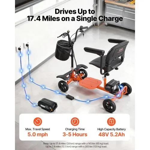 VEVOR 4-Rad-Elektromobil, klappbar 120 kg Tragkraft, Seniorenmobil, Mobilitätsroller, Elektrischer Rollstuhl mit 48-V-Lithiumbatterie, Vollgummireifen & 8° Steigfähigkeit, 12,5 km Reichweite – Bild 3